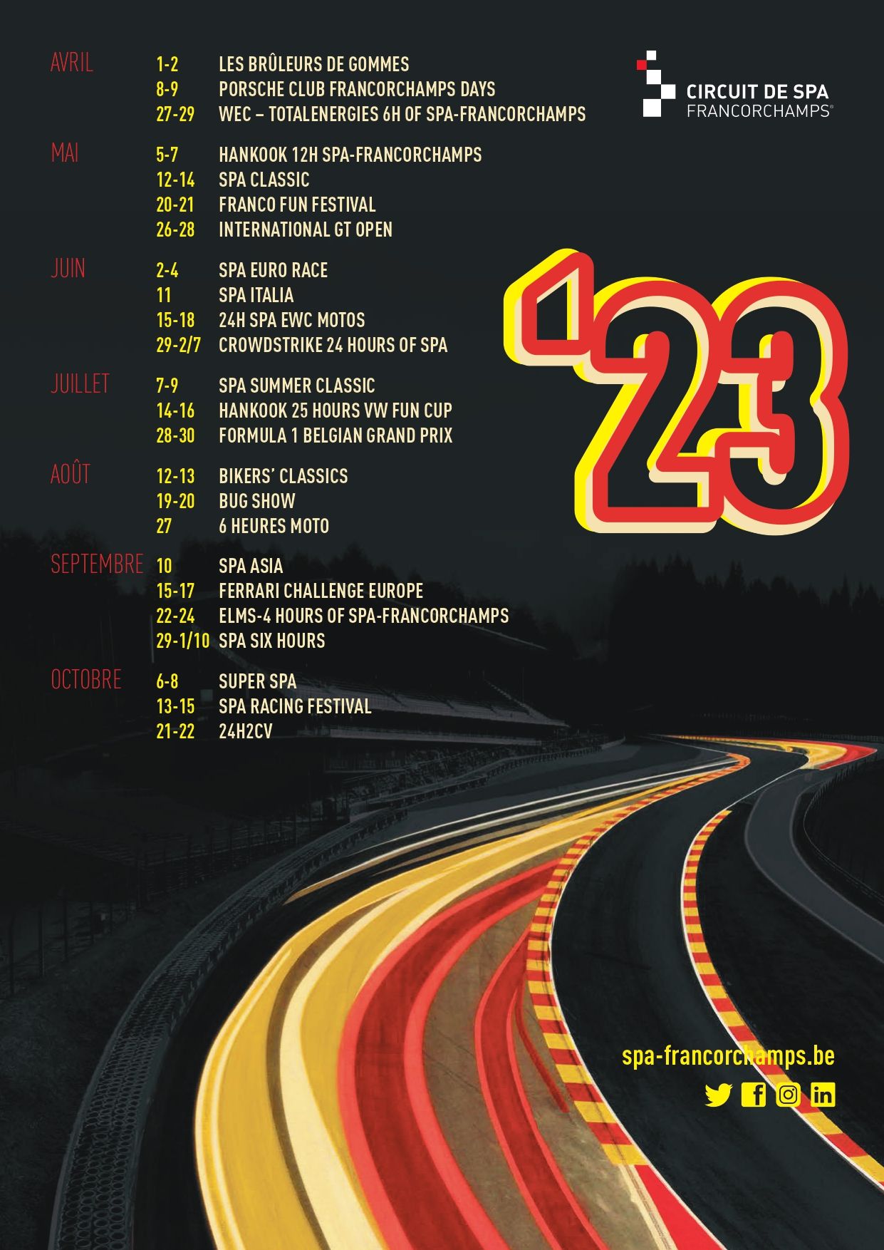 Le Circuit de SpaFrancorchamps dévoile son calendrier 2025